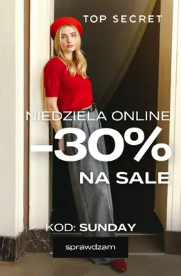 Top Secret - gazetka promocyjna -30% na wyprzedaż od soboty 04.10 do poniedziałku 06.10 Top Secret - gazetka promocyjna -30% na wyprzedaż od soboty 04.10 do poniedziałku 06.10