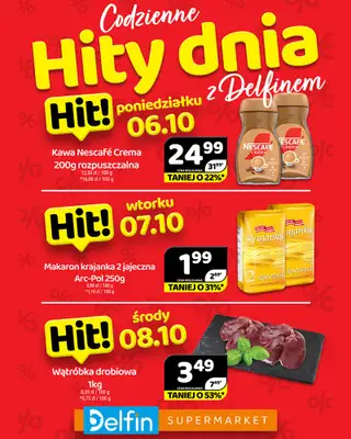 Delfin - gazetka promocyjna Codzienne hity dnia od poniedziałku 06.10 do środy 08.10 Delfin - gazetka promocyjna Codzienne hity dnia od poniedziałku 06.10 do środy 08.10