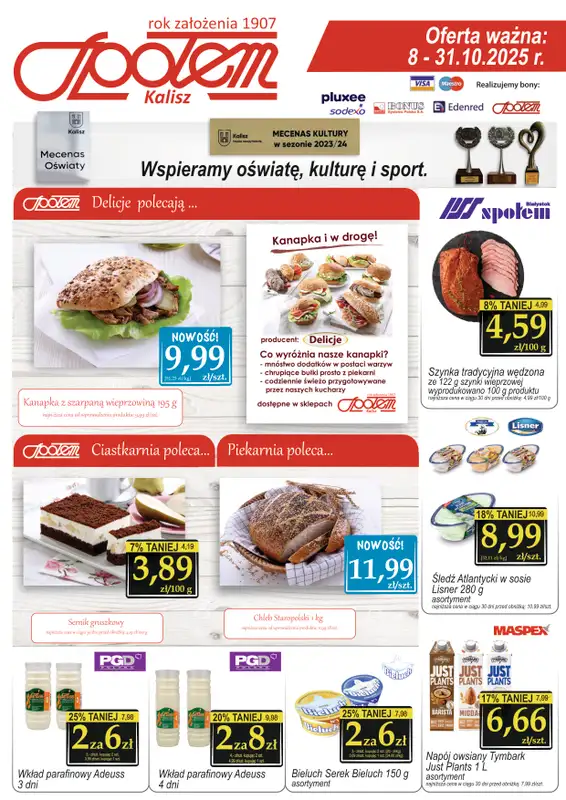 Społem - Blisko i Korzystnie - gazetka promocyjna Gazetka PSS Kalisz od środy 08.10 do piątku 31.10