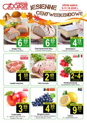 Społem - Blisko i Korzystnie - gazetka promocyjna Plakat promocyjny PSS Kalisz od czwartku 09.10 do soboty 11.10