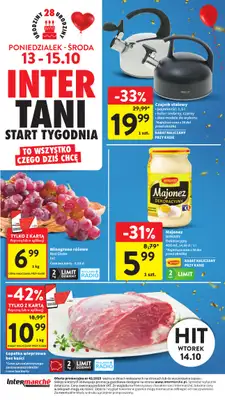 Intermarche - gazetka promocyjna Intertani start tygodnia od poniedziałku 13.10 do środy 15.10 Intermarche - gazetka promocyjna Intertani start tygodnia od poniedziałku 13.10 do środy 15.10