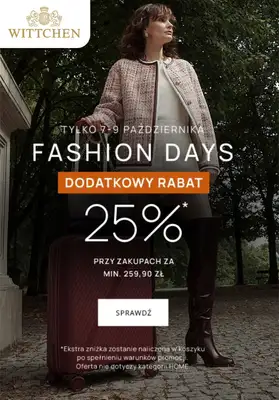 Wittchen - gazetka promocyjna Dodatkowe -25% od wtorku 07.10 do czwartku 09.10 Wittchen - gazetka promocyjna Dodatkowe -25% od wtorku 07.10 do czwartku 09.10