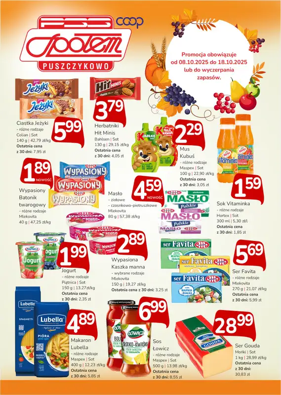 Społem - Blisko i Korzystnie - gazetka promocyjna Gazetka PSS Puszczykowo od środy 08.10 do soboty 18.10