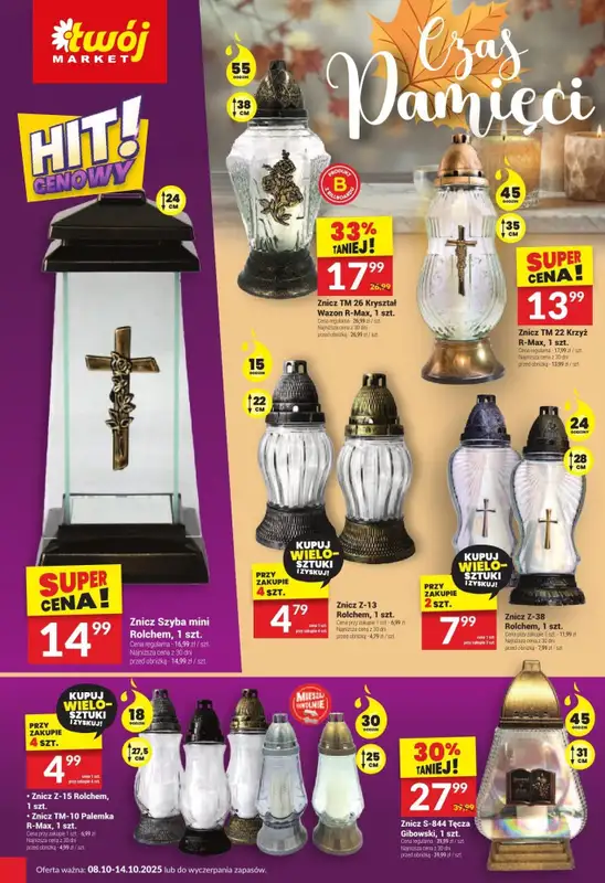 #ZNICZE - gazetka promocyjna Twój Market | Oferty na znicze od czwartku 09.10 do wtorku 14.10