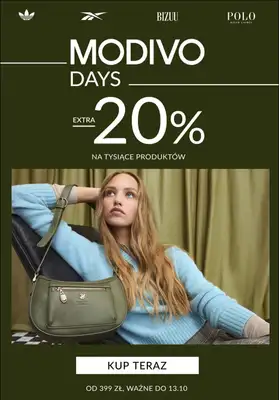 Modivo - gazetka promocyjna Extra -20% zniżki na koszyk przy zakupach za min. 399 zł od czwartku 09.10 do poniedziałku 13.10