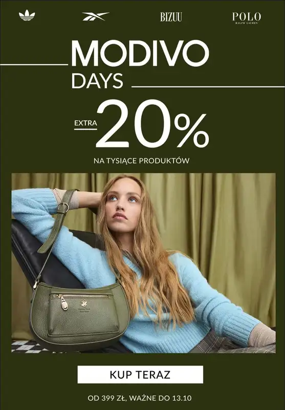 Modivo - gazetka promocyjna Extra -20% zniżki na koszyk przy zakupach za min. 399 zł od czwartku 09.10 do poniedziałku 13.10
