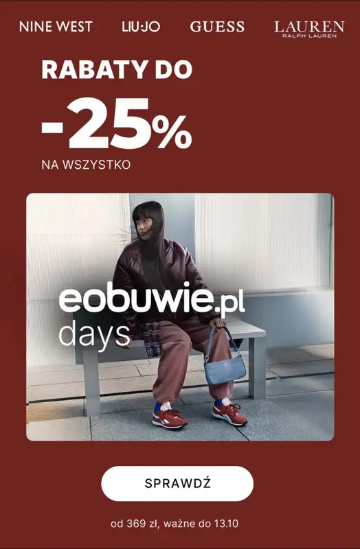 eobuwie.pl - gazetka promocyjna Do -25% na wszystko za wydane min. 369 zł od czwartku 09.10 do poniedziałku 13.10