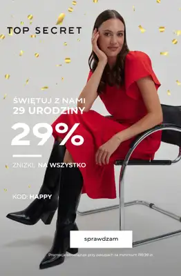 Top Secret - gazetka promocyjna -29% na wszystko! od piątku 10.10 do niedzieli 19.10 Top Secret - gazetka promocyjna -29% na wszystko! od piątku 10.10 do niedzieli 19.10