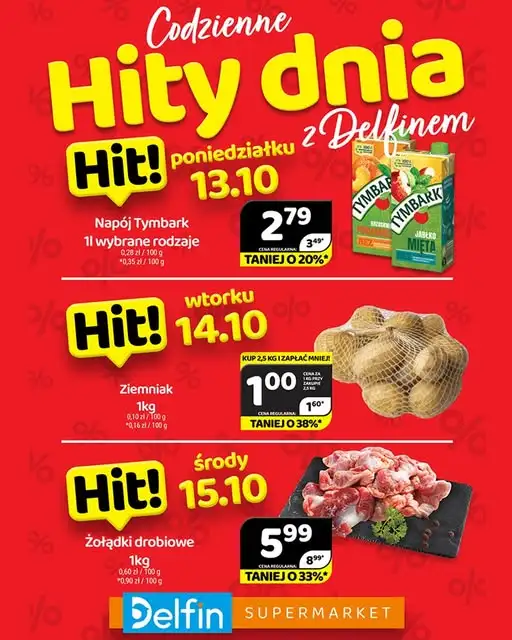 Delfin - gazetka promocyjna Codzienne hity dnia od poniedziałku 13.10 do środy 15.10