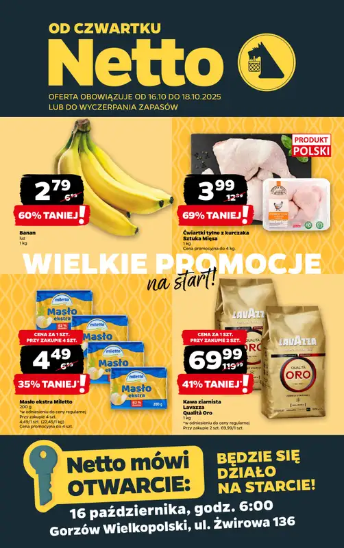 Netto - gazetka promocyjna Gorzów Wielkopolski - Wielkie otwarcie już w czwartek 16.10  