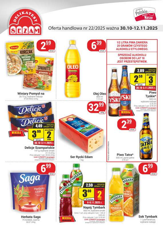 Delikatesy Sezam - gazetka promocyjna Gazetka od czwartku 30.10 do środy 12.11