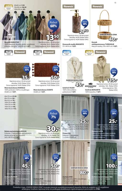 Jysk - gazetka promocyjna Świetna oferta dla domu. Rabat do 60% od środy 22.10 do niedzieli 09.11 - strona 15