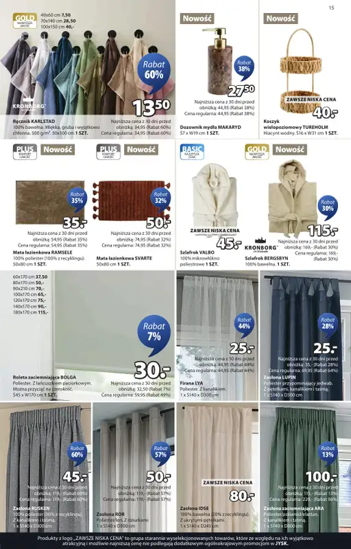 Jysk - gazetka promocyjna Świetna oferta dla domu. Rabat do 60% od środy 22.10 do niedzieli 09.11 - strona 15
