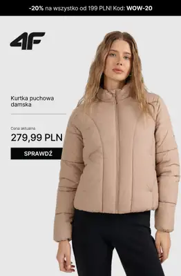 4F - gazetka promocyjna Kurtki puchowe damskie – super okazje! od piątku 17.10 do niedzieli 26.10 - strona 12
