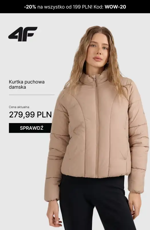 4F - gazetka promocyjna Kurtki puchowe damskie – super okazje! od piątku 17.10 do niedzieli 26.10 - strona 12
