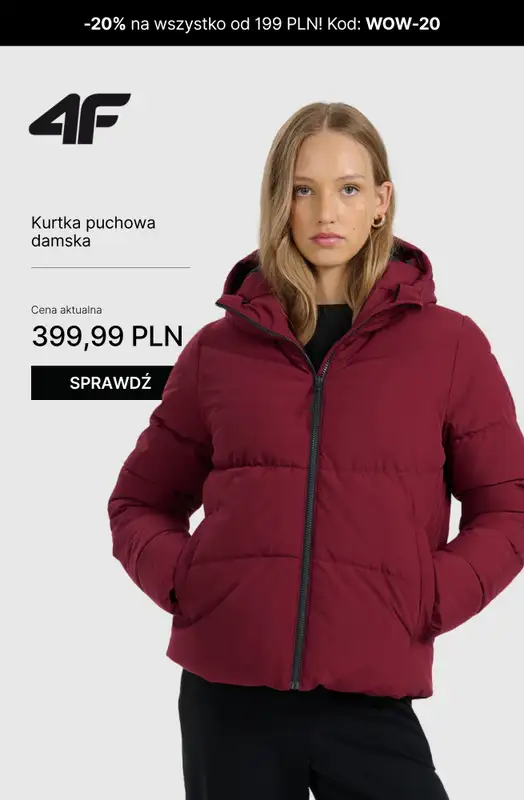 4F - gazetka promocyjna Kurtki puchowe damskie – super okazje! od piątku 17.10 do niedzieli 26.10 - strona 9