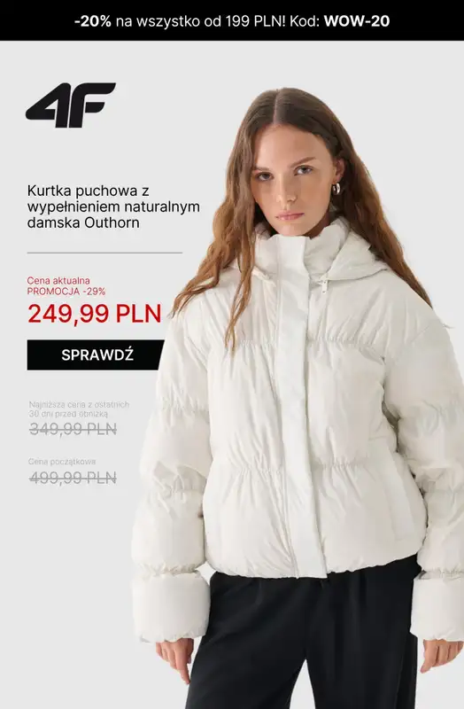 4F - gazetka promocyjna Kurtki puchowe damskie – super okazje! od piątku 17.10 do niedzieli 26.10 - strona 13