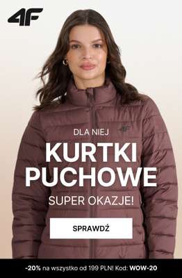 4F - gazetka promocyjna Kurtki puchowe damskie – super okazje! od piątku 17.10 do niedzieli 26.10