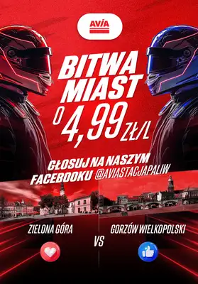 AVIA Stacje Paliw - gazetka promocyjna Bitwa miast o 4,99 zl/l! od poniedziałku 20.10 do wtorku 21.10