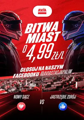 AVIA Stacje Paliw - gazetka promocyjna Bitwa miast o 4,99 zl/l! od środy 22.10 do czwartku 23.10