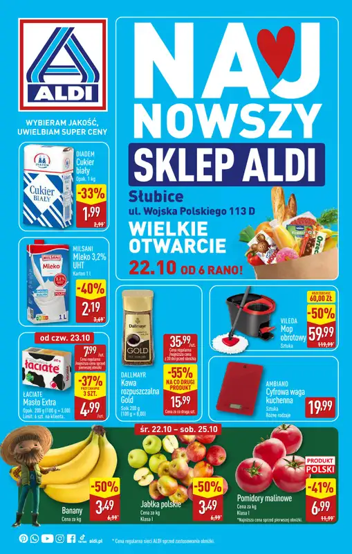 Aldi - gazetka promocyjna SŁUBICE: WIELKIE OTWARCIE już w środę: 22.10! od środy 22.10 do soboty 25.10