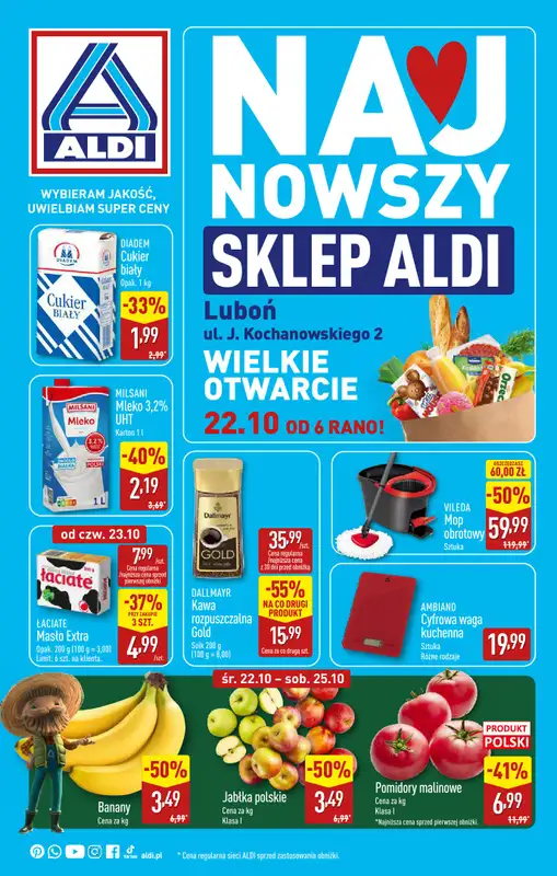 Aldi - gazetka promocyjna LUBOŃ: WIELKIE OTWARCIE już w środę: 22.10! od środy 22.10 do soboty 25.10