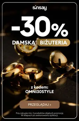 Sinsay - gazetka promocyjna -30% na damską BIŻUTERIĘ przy zakupie min. 2 produktów od poniedziałku 20.10 