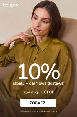 bonprix - gazetka promocyjna 10% rabatu + darmowa dostawa z KODEM! od poniedziałku 20.10 do środy 22.10