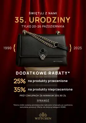 Wittchen - gazetka promocyjna Dodatkowe -25% od poniedziałku 20.10 do niedzieli 26.10 Wittchen - gazetka promocyjna Dodatkowe -25% od poniedziałku 20.10 do niedzieli 26.10