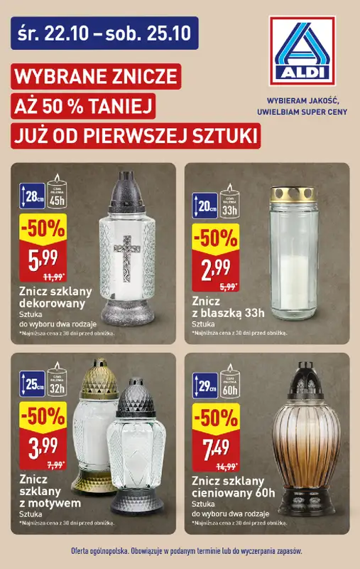 Aldi - gazetka promocyjna Znicze aż 50% taniej!  