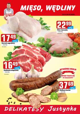 Delikatesy Justynka - gazetka promocyjna Plakaty promocyjne od czwartku 23.10 do niedzieli 26.10