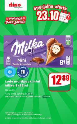 Dino - gazetka promocyjna Lody multipack Milka - oferta na 23.10.2025 | Promocje spoza gazetki od czwartku 23.10 do czwartku 23.10 Dino - gazetka promocyjna Lody multipack Milka - oferta na 23.10.2025 | Promocje spoza gazetki od czwartku 23.10 do czwartku 23.10