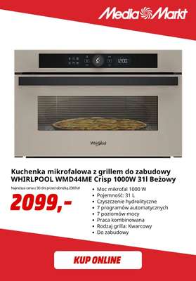 Kuchenka mikrofalowa z grillem do zabudowy WHIRLPOOL WMD44ME Crisp 1000W 31l Beżowy