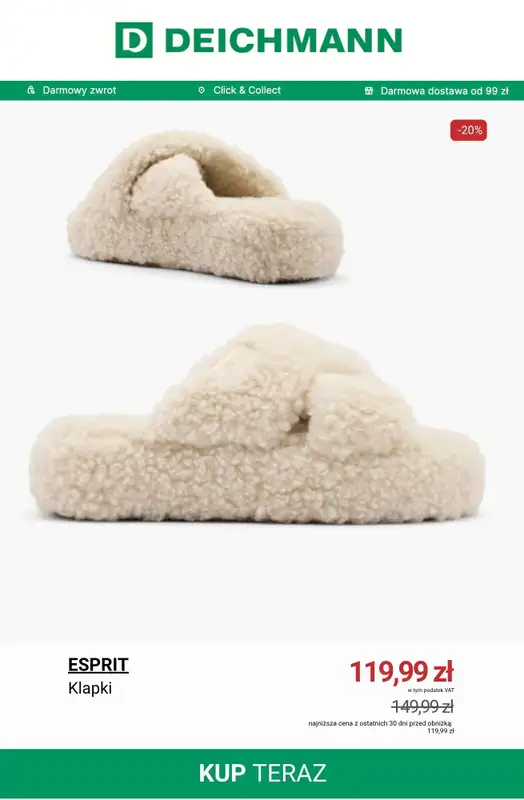 Deichmann - gazetka promocyjna Ciepłe kapcie damskie od 39,99 zł   - strona 2