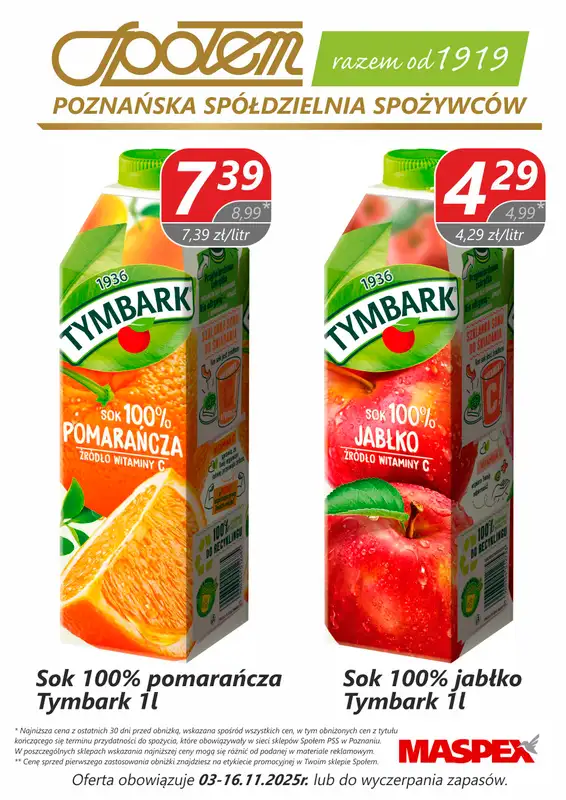 Społem - Blisko i Korzystnie - gazetka promocyjna Plakat promocyjny PSS Poznań od poniedziałku 03.11 do niedzieli 16.11