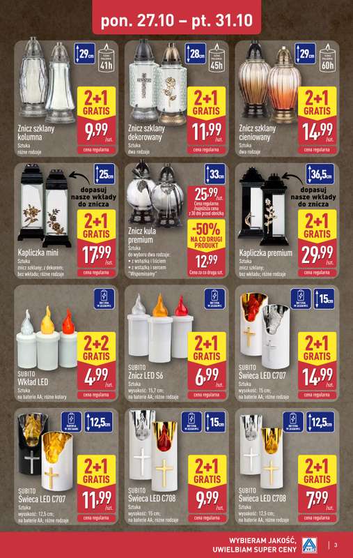 Aldi - gazetka promocyjna Światełko pamięci od poniedziałku 27.10 do piątku 31.10 - strona 3 Aldi - gazetka promocyjna Światełko pamięci od poniedziałku 27.10 do piątku 31.10 - strona 3