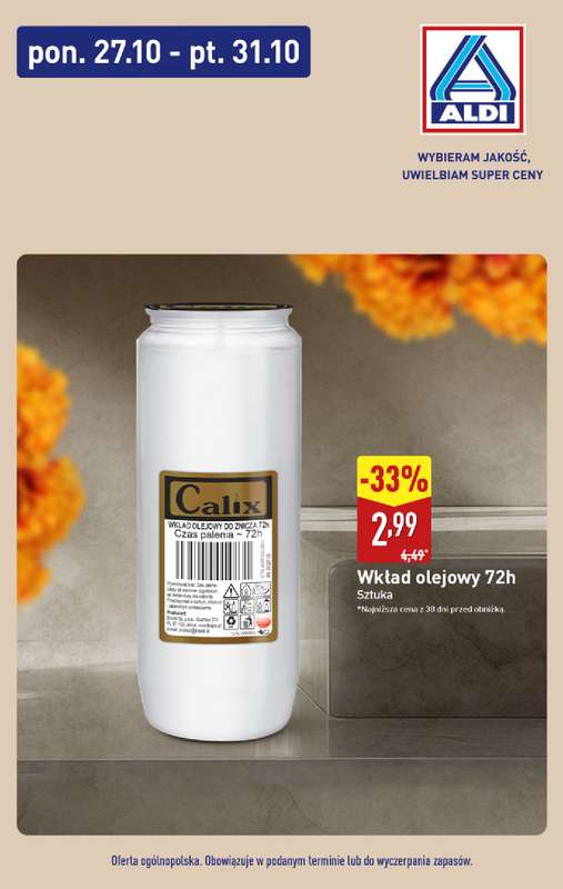 Aldi - gazetka promocyjna Wk艂ad olejowy w super cenie! od poniedzia艂ku 27.10 do pi膮tku 31.10 Aldi - gazetka promocyjna Wk艂ad olejowy w super cenie! od poniedzia艂ku 27.10 do pi膮tku 31.10