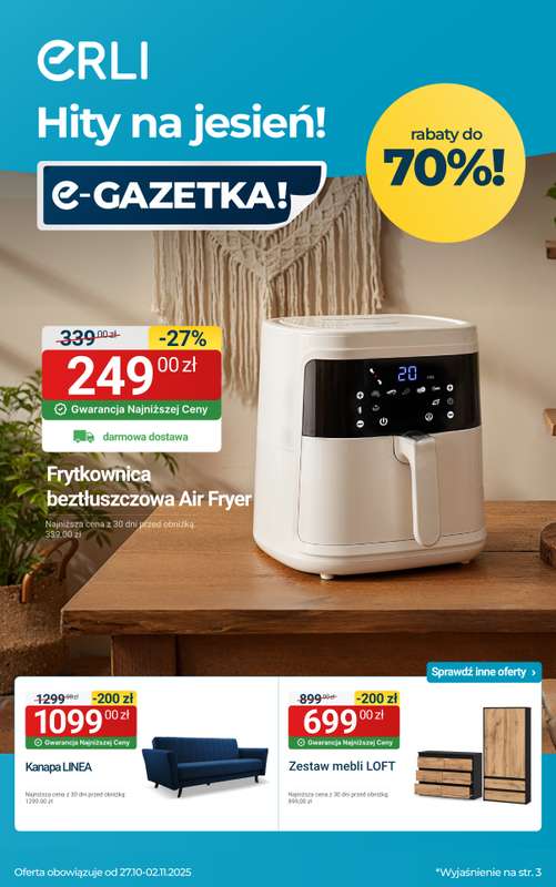 Erli - gazetka promocyjna SUPER OKAZJE - Meble oraz małe AGD! od wtorku 28.10 do niedzieli 02.11