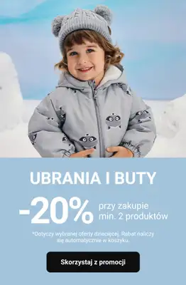 Smyk - gazetka promocyjna Ubrania i buty: -20% przy zakupie min. 2 szt. od poniedziałku 27.10 do środy 29.10 Smyk - gazetka promocyjna Ubrania i buty: -20% przy zakupie min. 2 szt. od poniedziałku 27.10 do środy 29.10