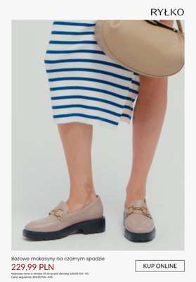 Beżowe mokasyny na czarnym spodzie