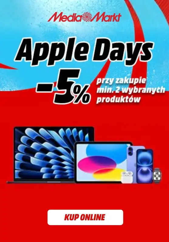 Media Markt - gazetka promocyjna 5% rabatu przy zakupie zestawu Apple! od wtorku 28.10 do piątku 31.10