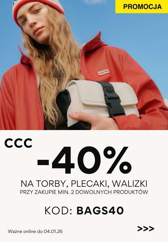 CCC - gazetka promocyjna -40% z KODEM na wszystkie torby, plecaki i walizki od środy 29.10 