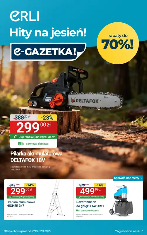Erli - gazetka promocyjna Wielka promocja: warsztat i ogród! od czwartku 30.10 do niedzieli 02.11