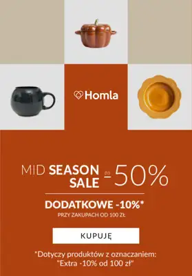 Homla - gazetka promocyjna Dodatkowe -10% przy zakupach od 100 zł od środy 29.10  Homla - gazetka promocyjna Dodatkowe -10% przy zakupach od 100 zł od środy 29.10