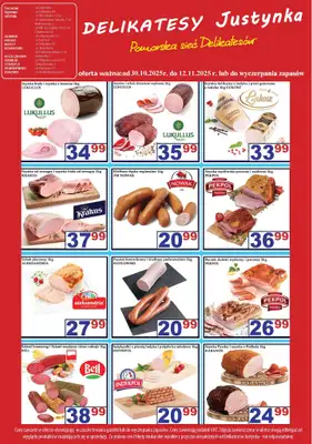 Delikatesy Justynka - gazetka promocyjna Plakaty promocyjne od czwartku 30.10 do środy 12.11
