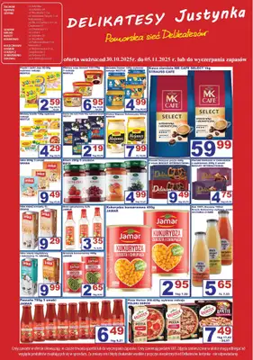 Delikatesy Justynka - gazetka promocyjna Plakat promocyjny od czwartku 30.10 do środy 05.11 - strona 3 Delikatesy Justynka - gazetka promocyjna Plakat promocyjny od czwartku 30.10 do środy 05.11 - strona 3