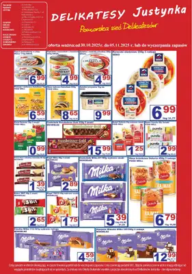 Delikatesy Justynka - gazetka promocyjna Plakat promocyjny od czwartku 30.10 do środy 05.11 - strona 4 Delikatesy Justynka - gazetka promocyjna Plakat promocyjny od czwartku 30.10 do środy 05.11 - strona 4