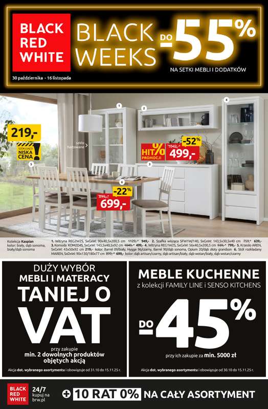 Black Red White - gazetka promocyjna Black Weeks do -55% na setki mebli i dodatków. od czwartku 30.10 do niedzieli 16.11