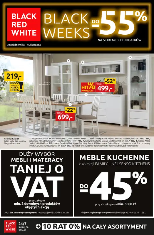 Black Red White - gazetka promocyjna Black Weeks do -55% na setki mebli i dodatków. od czwartku 30.10 do niedzieli 16.11