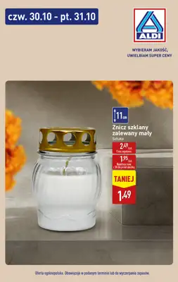 Aldi - gazetka promocyjna Znicz szklany w super cenie! od czwartku 30.10 do piątku 31.10 Aldi - gazetka promocyjna Znicz szklany w super cenie! od czwartku 30.10 do piątku 31.10